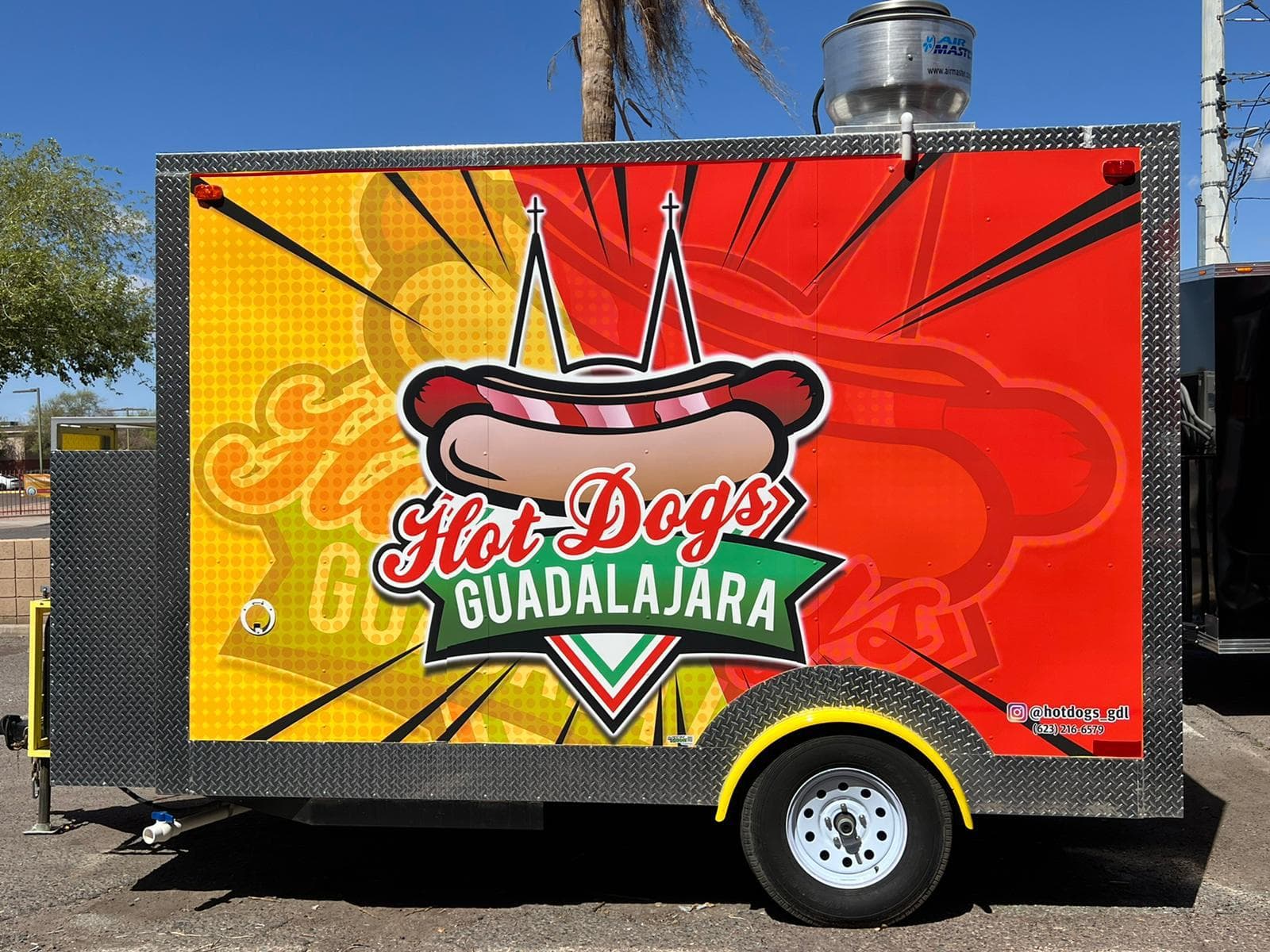 8 by 12 foot custom food trailer, exterior three-quarter view